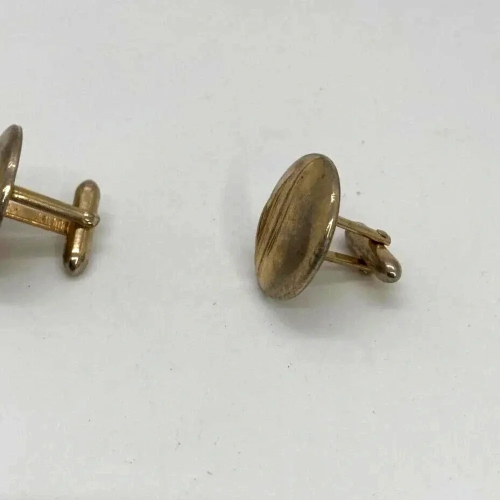 Vintage Swank Gold Tone‎ Cufflinks Tie Clip Set Mens Round Wave Design Jewelry